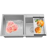 Drop in Kitchen Sink, 33x22 Inch Double Bowl Kitchen Sink, 16 Gauge KitchenSink with Drain Basket...