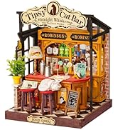 Rolife DIY Miniature Kit Mini Building Dollhouse Tipsy Cat Bar, Miniverse Lifestyle Mini Bookshel...