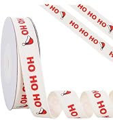 RIBBOOO HO HO HO Cotton Ribbon 5/8 Inch 10 Yards Natural Twill Tape Christmas Ribbon for Gift Wra...