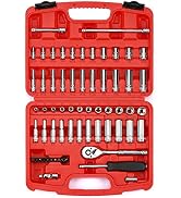 MIXPOWER 62-Piece 1/4-Inch Dr. Master Socket Set with Ratchets,Universal Joint, Extensions with 1...