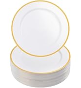 Goodluck 12-Inch Charger Plates, 50 Pack White Charger Plates with Gold Trim, Gold Chargers for D...