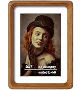 THKRLOF 5x7 Picture Frame Natural Teak Wood with Mat for 4x6, Original Natural Solid Wood 5 by 7 ...