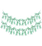 2 Strings Sage Green Bow Garland Banner Decorations, Pre-Strung Satin Ribbon Bows for Birthday, B...