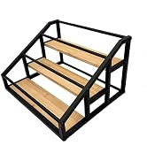 AT-VALY 3-Tier Spice Rack, Iron & Bamboo boards Kitchen Storage Shelf, Countertop Organizer for S...