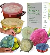 Reusable Silicone Stretch Lids for Food Storage in Fridge - Elastic Heat-Resistant Bowl Covers, C...