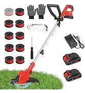 Cordless String Trimmer & Edger: 21V Weed Wacker with 2x4.0Ah Batteries & Fast Charger, 12" Autom...