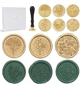 UNIQOOO 6 Pcs Wax Seal Stamp Set, Floral Stamps Botanical Sealing Stamper Kit, Wooden Handle with...