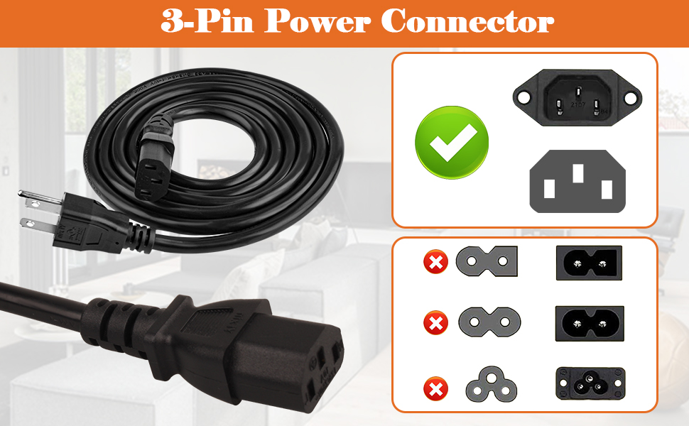 18AWG computer power cord 10FT 5P 3 prong computer power cord 6FT power cord power cable