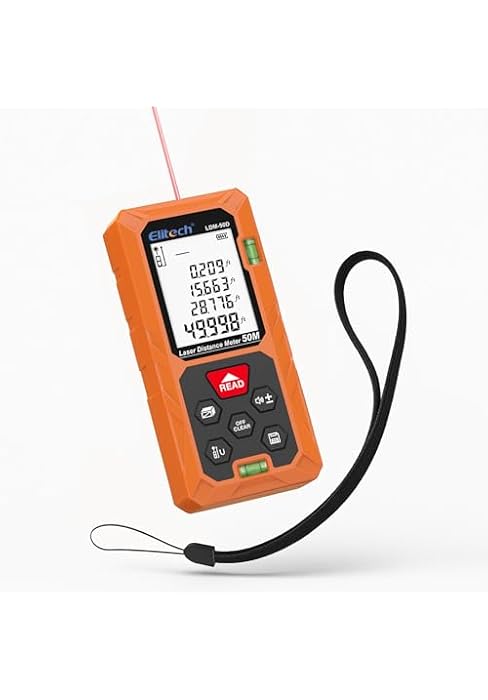 Elitech Laser Measuring Tool, 165ft Laser Tape Measure with Bubble Level | ±1/16 in Accuracy, 99 ...
