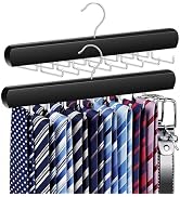 KEOAMG 2-Pack Tie Rack Hanger for Closet, Sleek Tie Organizer for Men with 18 Upgraded Folding Ho...