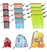 iMucci 12 Pieces 6 color Mesh Drawstring Bag with Clips, Nylon Drawstring Bags Pocket Foldable Be...