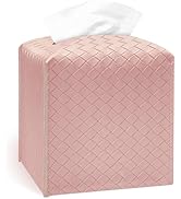 Azormi Tissue Box Cover, PU Leather Square Tissue Box Holder with Braided Pattern, Cube Tissue Bo...