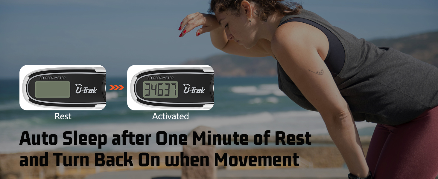 U-Trak 3D Pedometer for Walking with auto sleep function