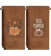 Artoid Mode 2 Pcs Caramel Hello Pumpkin Fall Embroidered Hand Towels | Autumn Thanksgiving,13.7 x...