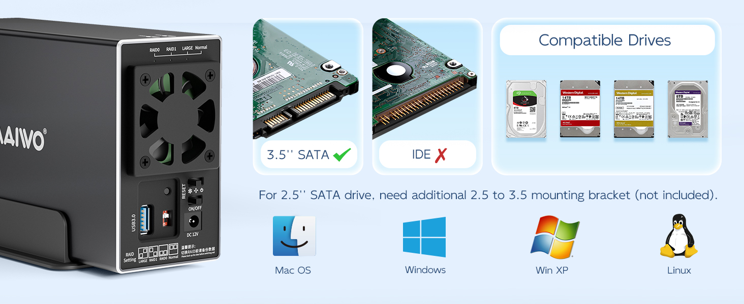 aluminium 2 bay hdd RAID hard drive enclosure with fan