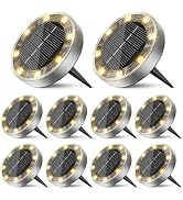 inkgear 10 Pack Solar Ground Lights Outdoor, 8 LED Mini Flat Solar Disk Lights, IP65 Waterproof A...