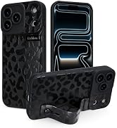 Jefonha Silicone Case for iPhone 17 Pro Max with Finger Hand Strap Kickstand Stylish Leopard Chee...