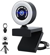 USB HD 1080P Video Webcam,with Ring Ligh and Microphoneand Rotatable Tripod& Privacy Cover for PC...