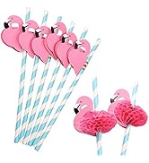 Flamingo Paper Straw Decorations, 50 PCS Disposable Cocktail Drinking Straws Decorative for Party...