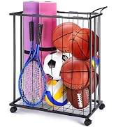 TOBWOLF Large Garage Ball Storage Rack with Wheels, Sports Equipment Organizer Rolling Ball Stora...