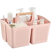 Haundry Plastic Pink Shower Caddy Basket with 3 Compartments, Portable Divided Bathroom Cleaning ...