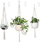 MIPON 3 Pack Macrame Plant Hangers with Hooks - 3 Sizes (34"/41"/46") Handmade Cotton Indoor/Outd...
