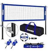 Outdoor Portable Volleyball Net Set with Adjustable Height Steel Poles, Volleyball, Anti-sag Winc...