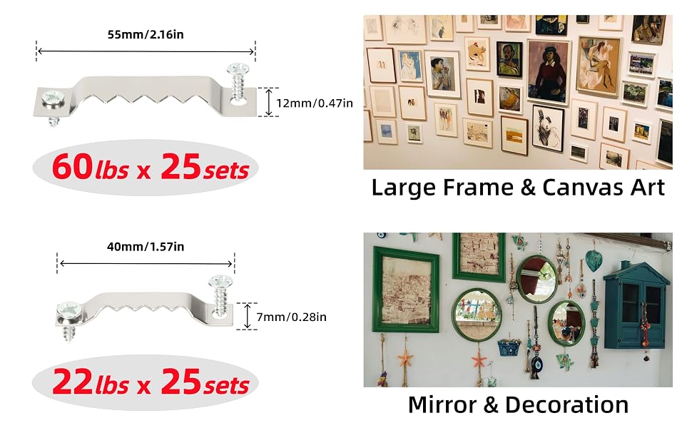Large and Small Dual Size Sawtooth Picture Hangers Heavy Duty Wall Hanging Kit