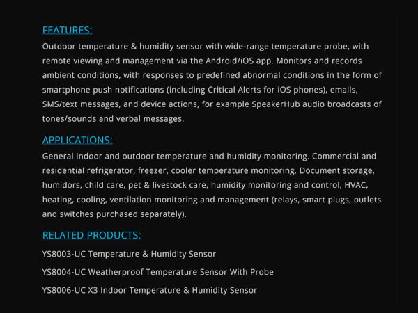 YS8005 WEATHERPROOF TEMPERATURE & HUMIDITY SENSOR