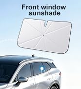 Text reads 'Front window' and 'sunshade'. Diagram showing car windshield and sunshade placement with technical annotations and arrows.