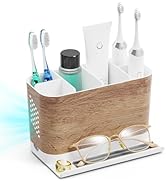 Bathroom Organizers and Storage 6 Slots Wood Grain Electric Toothbrush Holders with Phone Holder ...