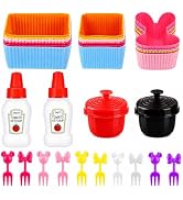 WXOIEOD 32 Pieces Bento Box Accessories Set, Silicone Lunch Box Dividers Mini Ketchup Bottle Sala...