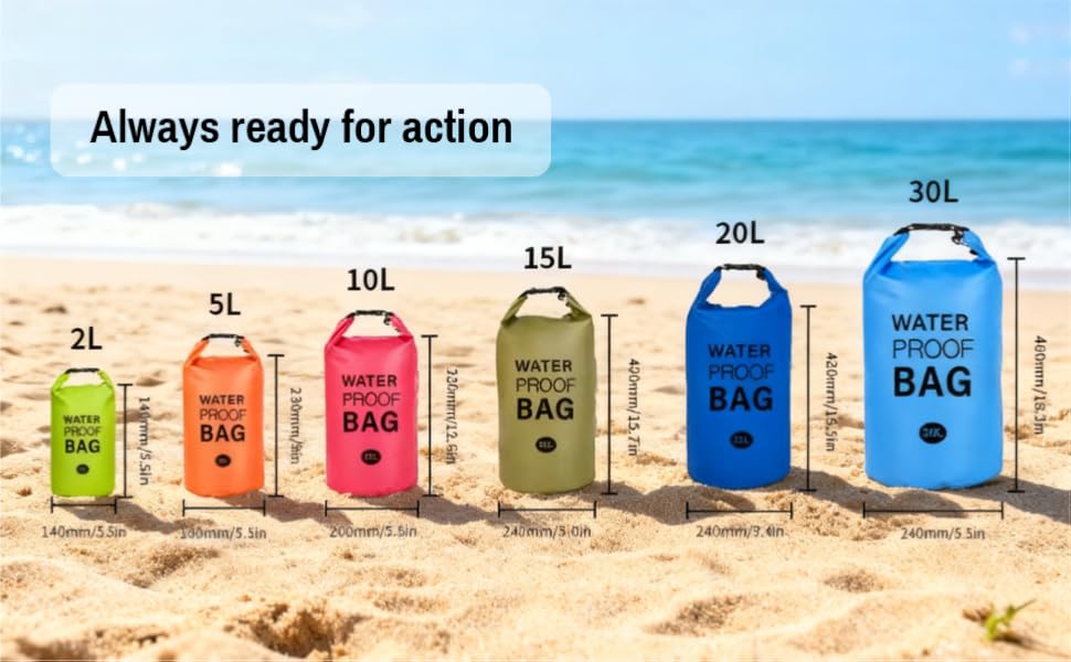 Waterproof dry bags sizes 2L 5L 10L 15L 20L 30L beach waterproof bag comparison