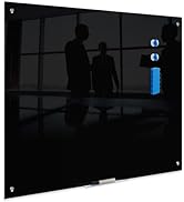 TIANSE Glass Whiteboard, Magnetic Dry Erase Black Glass WhiteBoard - 48" x 36" Frameless Clear Wa...