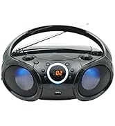 SINGING WOOD CD Boombox Portable/w Bluetooth USB MP3 Player AM/FM Radio AUX Headset Jack LED Back...