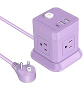 FDTEK Cube Power Strip USB C, 4 Outlets 3 USB 5 FT Extension Cord Purple | Space Saving Cube Shap...