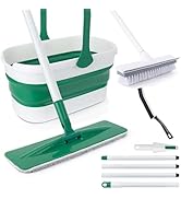 Mop and Bucket Set with Scrub Brush for Floor Cleaning, Flat Microfiber Mop and Foldable Bucket w...