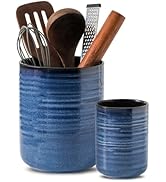 Hasense Ceramic Utensil Holder for Kitchen Counter, 7.4"+5.5" Caddy Set of 2, Large Cooking Holde...