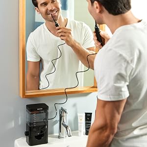 Man water flossing