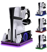 PS5 / PS5 Slim Stand and Cooling Station with LED Controller Charging Station for PlayStation 5 S...