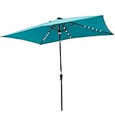 Helios&Hestia 6.5x10 ft Solar Powered Rectangular Outdoor Market Patio Umbrella with LED Lights a...