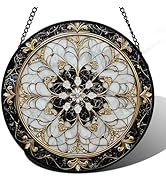 DASTOLL Stained Glass Window Hanging, Black and White Gold Boho Pattern Suncatcher for Doors Wind...