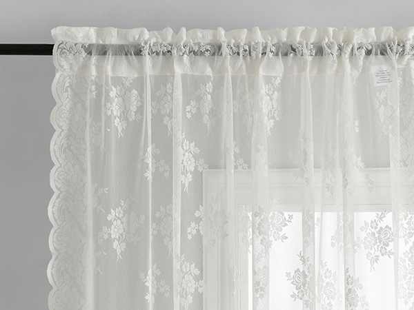 Kotile rod pocket sheer lace curtains 2 panels set ivory sheer lace curtains for bedroom