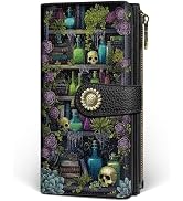 GIANCOMICS Goth Book Shelf Womens Wallet RFID Blocking, Gothic Skull Witchy Credit Card Holder Bi...