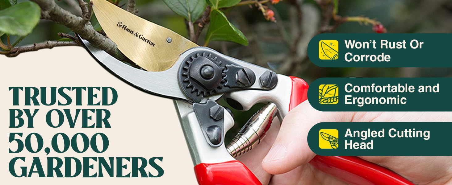 EnduroPRO ergonomic pruner, rust proof, comfortable, sharp blade, pruning shear for gardening