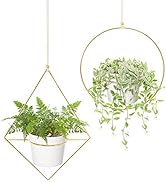 Mkono Boho Metal Hanging Planter with Plastic Pots, Set of 2 , Modern Mid Century Flower Pot Plan...