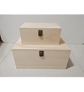 YXFZPAN Wooden Storage Box Set with Latch, 2-Pack Natural Unfinished Boxes, Craft and Jewelry Org...
