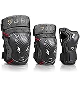 JBM Adult Youth Bike Knee Pads and Elbow Pads with Wrist Guards Protective Gear Set for Biking, R...