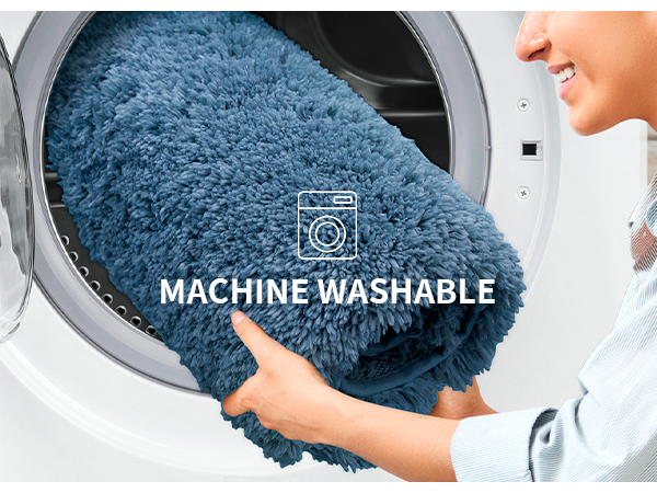 Bathroom Rugs Non Slip Washable Ultra Soft Absorbent Bath Mat Quick Dry Shaggy for Tub Blue Decor