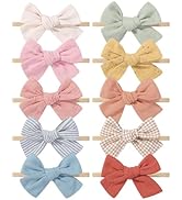 doboi 10PCS Baby Girls Headbands Hair Bows Nylon Cotton Linen Hairbands Handmade Hair Accessories...